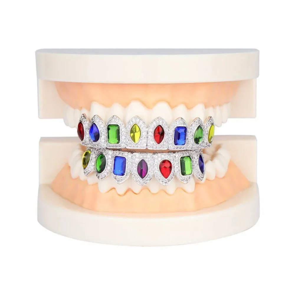 Dripped Out Silver Multi Stone Grillz Set